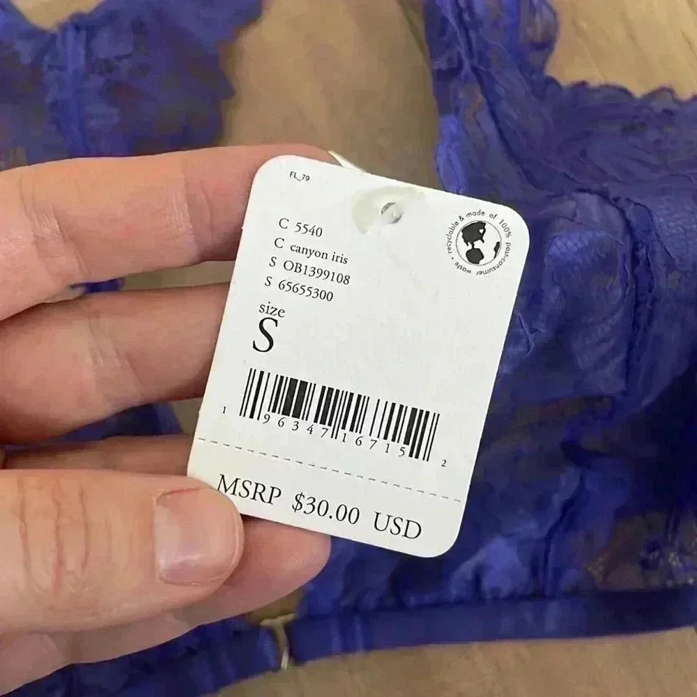 NWT Free People Canyon Iris Blue Lace Unlined Bralette Women's Sz XS & S